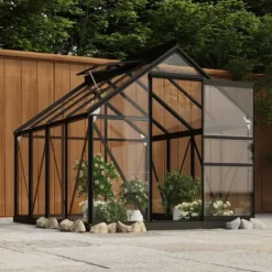 Fundamentramme til drivhus i aluminium - Vejrbestandig og robust | Størrelse: 155x103x191 cm | Farve: Antracitgrå