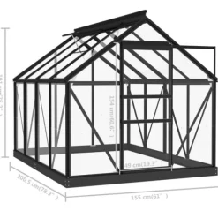 Fundamentramme til drivhus i aluminium - Vejrbestandig og robust | Størrelse: 155x103x191 cm | Farve: Antracitgrå