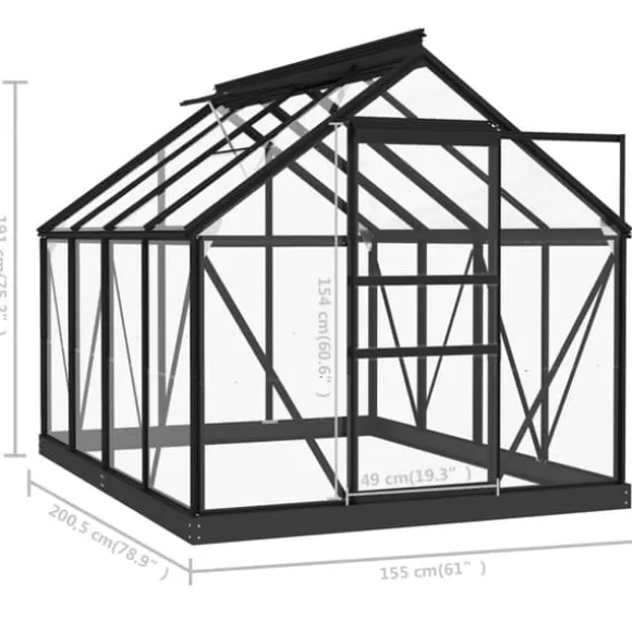 Fundamentramme til drivhus i aluminium - Vejrbestandig og robust | Størrelse: 155x103x191 cm | Farve: Antracitgrå