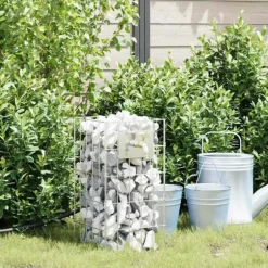Gabion søjle i rustfrit stål - Moderne landskabspleje | Størrelse: 25x25x50 cm | Farve: Sølv