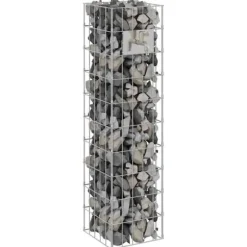 Gabion søjle i rustfrit stål - Moderne udendørs dekoration | Størrelse: 25x25x100 cm