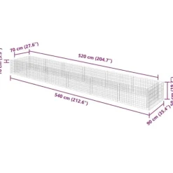 Gabion-højbed i galvaniseret stål | Størrelse: 540x90x50 cm | Robust og holdbar haveindretning