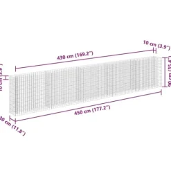 Gabion-højbed i galvaniseret stål - Stabil plantekasse | Størrelse: 450x30x90 cm