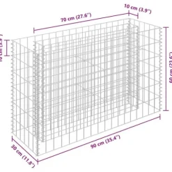 Gabion-højbed i galvaniseret stål - Plantekasse | Størrelse: 90x30x60 cm