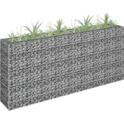 Gabion-højbed i galvaniseret stål - Holdbar plantekasse | Størrelse: 180x30x90 cm | Farve: Sølv