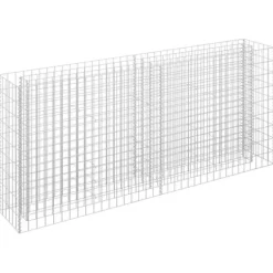 Gabion-højbed i galvaniseret stål - Holdbar plantekasse | Størrelse: 180x30x90 cm | Farve: Sølv