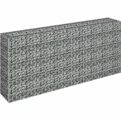 Gabion-højbed i galvaniseret stål - Holdbar plantekasse | Størrelse: 180x30x90 cm | Farve: Sølv