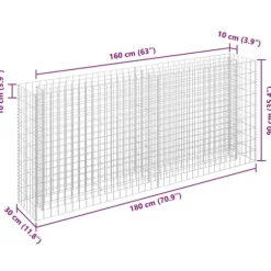 Gabion-højbed i galvaniseret stål - Holdbar plantekasse | Størrelse: 180x30x90 cm | Farve: Sølv