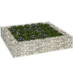 Gabion-højbed i galvaniseret stål - Stabil plantekasse | Størrelse: 100x100x20 cm