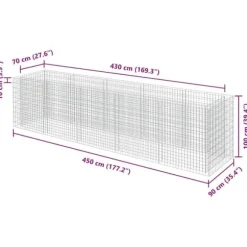 Gabion-højbed i galvaniseret stål - Stabilt og holdbart | Størrelse: 450x90x100 cm