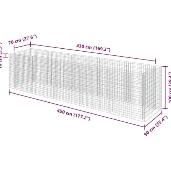 Gabion-højbed i galvaniseret stål - Stabilt og holdbart | Størrelse: 450x90x100 cm