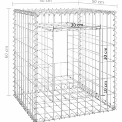 Gabionkurv 50x50x60 cm - Stabil jerngabion til haveprojekter | Farve: Sølvgrå | Størrelse: 50x50x60 cm
