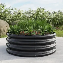 Galvaniseret højbed, rund plantekasse til grøntsager, frugt og blomster udendørs