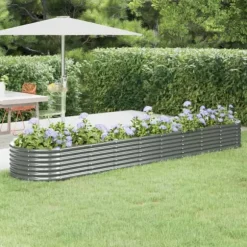 Galvaniseret plantekasse i stål - Holdbar højbed | Størrelse: 368x80x36 cm | Farve: Grå
