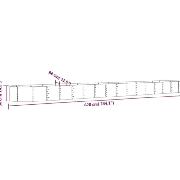Galvaniseret plantekasse i stål - Højbed | Størrelse: 620x80x36 cm | Farve: Brun