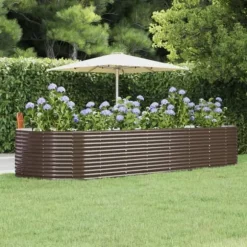 Galvaniseret plantekasse i stål - Højbed til have og balkon | Størrelse: 367x140x68 cm | Farve: Brun