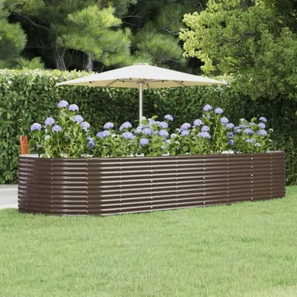 Galvaniseret plantekasse i stål - Højbed til have og balkon | Størrelse: 367x140x68 cm | Farve: Brun