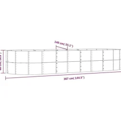 Galvaniseret plantekasse i stål - Højbed til have og balkon | Størrelse: 367x140x68 cm | Farve: Brun