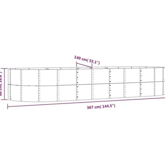 Galvaniseret plantekasse i stål - Højbed til have og balkon | Størrelse: 367x140x68 cm | Farve: Brun