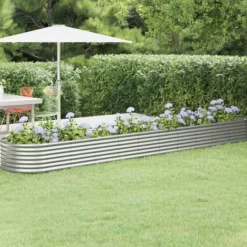Galvaniseret plantekasse i stål - Højbed til planter | Størrelse: 440x80x36 cm | Farve: Sølv