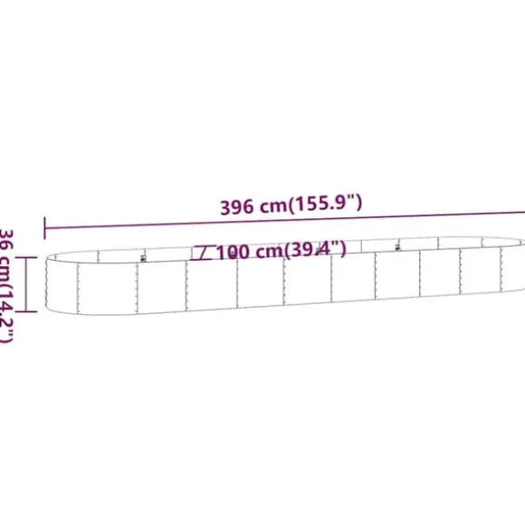 Galvaniseret stål plantekasse 396x100x36 cm | Farve: Antracitgrå