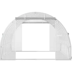 Gang-tunnel drivhus, 20 x 10 x 7 ft bærbar plantevarmehus med stålbøjler, topbjælker, lynlåsdøre og rullevinduer. Hvid elegance!