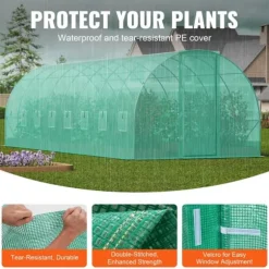 Gang-tunnel drivhus 27,38x9,5x7,38ft, galvaniseret ramme, PE cover, holdbar, velegnet til planter, hurtig opsætning.