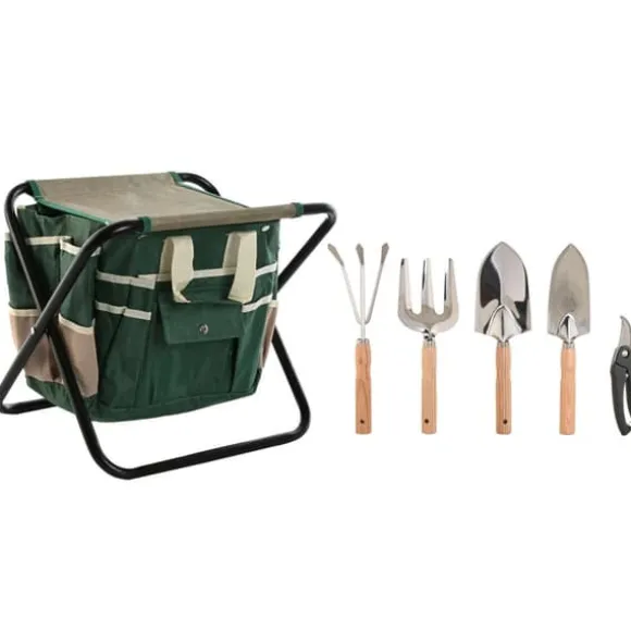 Garden tool kit Home ESPRIT Black Green Silver Natural Polyester Aluminium 7 Pieces