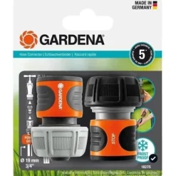 GARDENA lynkoblinger og Aquastop Ø19 mm – Til begyndelsen og slutningen af slangen – Med det originale GARDENA-system – Vejr- og UV-bestandig