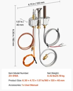 Gaspilotenhed / Gaspilot til pejs og varmeapparat - Udskiftningssæt - Til Naturgas - Pilotrør - Termoelement - Termosøjle - 4021-732 / 25660
