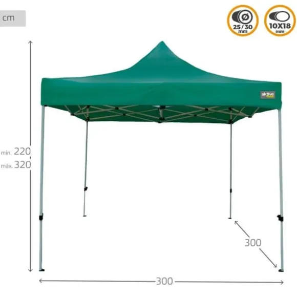 Gazebo Aktive Foldbar Justerbar højde Stål Polyester 420D Oxford Grøn 300 x 320 x 300 cm