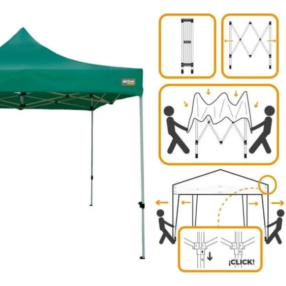 Gazebo Aktive Foldbar Justerbar højde Stål Polyester 420D Oxford Grøn 300 x 320 x 300 cm