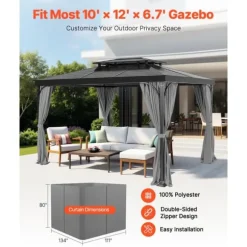 Gazebo Privatliv Gardin, 12' x 10' x 6,7', Vandtætte Gazebo Gardiner, Grå