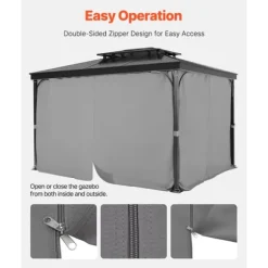 Gazebo Privatliv Gardin, 12' x 10' x 6,7', Vandtætte Gazebo Gardiner, Grå