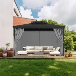 Gazebo Privatliv Gardin, 12' x 10' x 6,7', Vandtætte Gazebo Gardiner, Grå