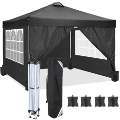 Gazebo, Vandtæt, Sammenklappelig,Sort