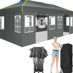 Gazebo, Vandtæt Stof, Nem Installation,3x6m, Grå