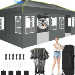 Gazebo, Vandtæt Stof, Nem Installation,3x6m, Grå
