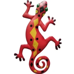 Gecko Ödla Väggdekor Trädgård prydnad 13x22cm - RØD
