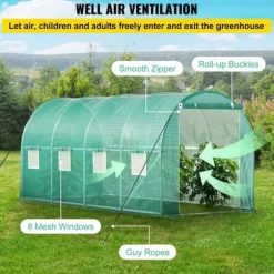 Gå-igennem tunnel drivhus, 15 x 7 x 7 ft. Bærbar med galvaniserede stålrammer, lynlåse og vinduer – perfekt til dine planter!