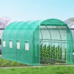 Gå-igennem tunnel drivhus, 15 x 7 x 7 ft. Bærbar med galvaniserede stålrammer, lynlåse og vinduer – perfekt til dine planter!