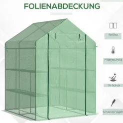 Gå-inde Drivhus, Stålramme, 8 Hylder, PE Plast Dække, Vandtæt, UV Modstandsdygtig