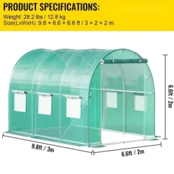 Gå-inde Tunnel Drivhus, 10 x 7 x 7 fod, bærbart med galvaniserede stålbøjler, lynlåsdør og 6 vinduer, ideelt til planter.