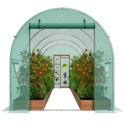 Gå-inde Tunnel Drivhus 14,6x6,36x6,3ft Galvaniseret Ramme, PE Cover, Grøn, Holdbar og Vejrbestandig