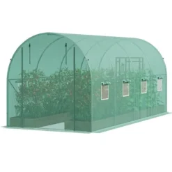 Gå-inde Tunnel Drivhus 14,6x6,36x6,3ft Galvaniseret Ramme, PE Cover, Grøn, Holdbar og Vejrbestandig
