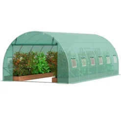 Gå-inden-til Tunnel Drivhus 19,36x9,68x6,5ft Galvaniseret Ramme, PE Cover, Grøn, Stort Plads, Holder Varme