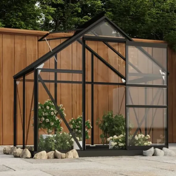 Glasdrivhus i aluminium - UV-bestandigt og varmeisoleret | Størrelse: 155x103x191 cm | Farve: Antracitgrå