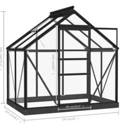 Glasdrivhus i aluminium - UV-bestandigt og varmeisoleret | Størrelse: 155x103x191 cm | Farve: Antracitgrå