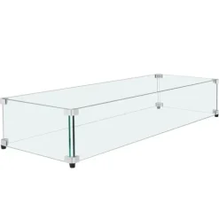 Glasvindafskærmning til bålbord 798 x 317 x 165 mm, robust hærdet glas, aluminiums hjørner, gummifødder, nem at samle.