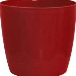 Glänsande växtkruka - GARDEN ID - Shiny Red med hjul - 30 x 27 cm - Keramisk look - Vattentät - Lätt att flytta
